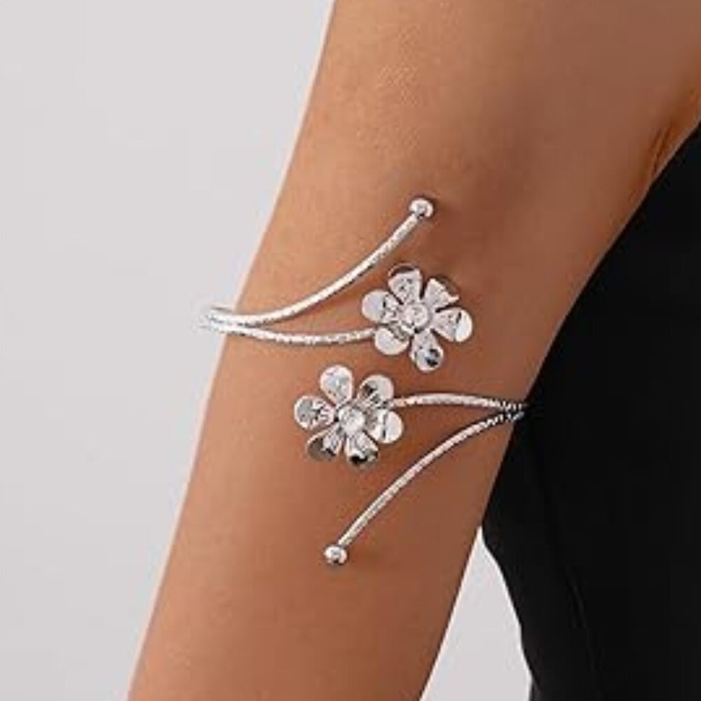 Arm‎ Cuff Jewelry Silver Flowers Armband Bracelet